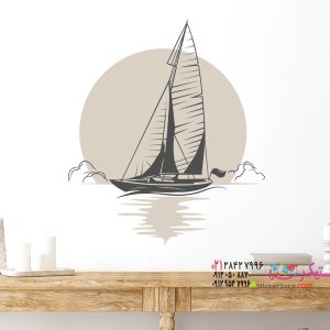 عکس برچسب دیواری کشتی بادبانی در غروب آفتاب