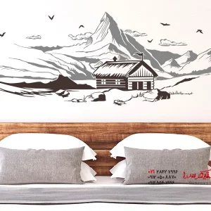 عکس برچسب دیواری کلبه کوهستانی در کوهستان