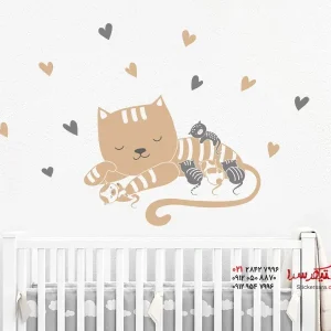 برچسب دیواری گربه با بچه گربه