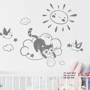 برچسب دیواری گربه روی ابرها