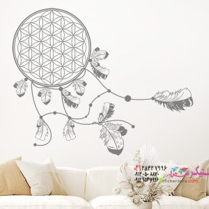 عکس برچسب دیواری گل زندگی بوهمی با پر