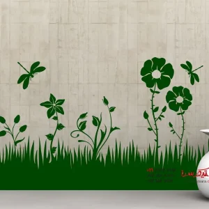 عکس برچسب دیواری گل‌های علفزار با سنجاقک