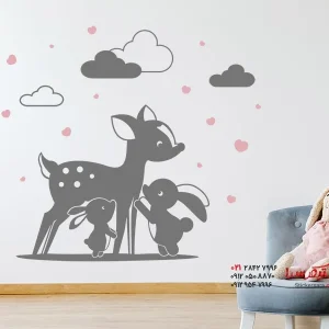برچسب دیواری گوزن با طرح خرگوش و قلب
