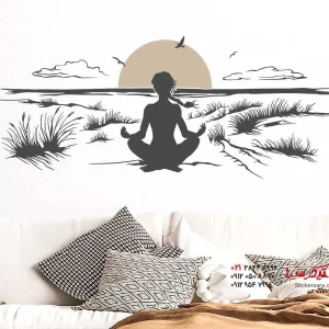 عکس برچسب دیواری یوگا در ساحل