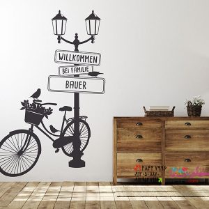 برچسب دیواری، فانوس نوستالژیک با طرح دوچرخه و اسم