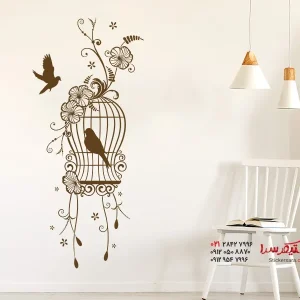 تزیین برچسب دیواری با قفس پرنده