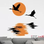 پرندهای درنا در حال پرواز در اسمان برچسب دیواری