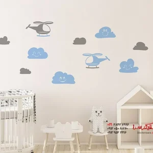 مجموعه برچسب دیواری هلیکوپتر با ابرها