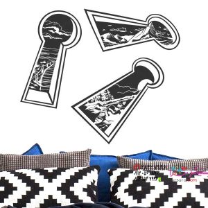 عکس نمای برچسب دیواری از طریق سوراخ کلید