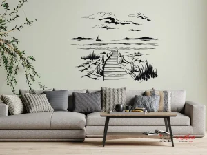 برچسب دیواری آرامش پل عابر پیاده از میان تپه‌های شنی