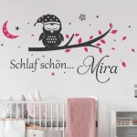 برچسب دیواری طرح جغد خواب راحت با نام شخصی سازی شده