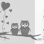 برچسب دیواری: یک جفت جغد بامزه با چراغ‌های تزئینی