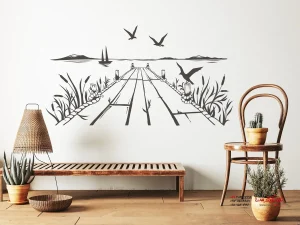 طرح آرامشبخش برچسب دیواری: پل عابر پیاده در نیزار