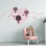 برچسب دیواری قلب ابری با بادکنک و جغد در اتاق دختر