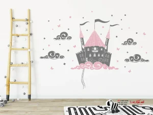 برچسب دیواری برای اتاق خواب دخترانه: قلعه‌ای در ابرها