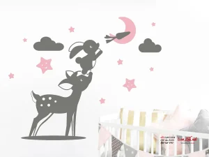 برچسب دیواری برای اتاق خواب دخترانه: خرگوش و گوزن