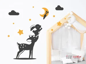 برچسب دیواری برای اتاق کودک دخترانه: خرگوش و گوزن در چیدمانی متفاوت