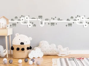 برچسب دیواری اتاق کودک، حاشیه، پسر، خیابان