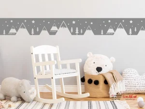 برچسب دیواری اتاق کودک، حاشیه، پسر، منظره، کوهستان