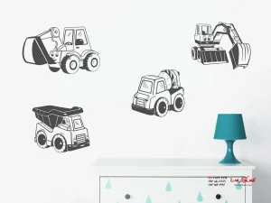 برچسب دیواری برای اتاق خواب پسرانه: وسایل نقلیه ساختمانی