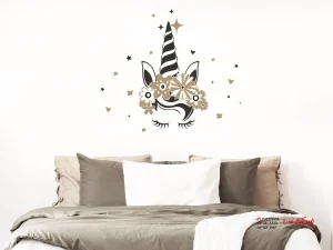 برچسب دیواری تک شاخ با گل به رنگ بژ