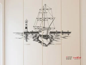 برچسب دیواری فانوس دریایی با طرح منظره روی کمد