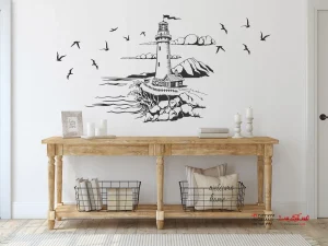 برچسب دیواری فانوس دریایی با طرح مرغ دریایی