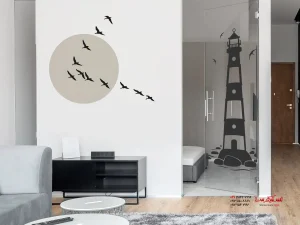 برچسب دیواری فانوس دریایی روی درب شیشه ای