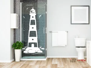 برچسب دیواری فانوس دریایی روی کابین دوش