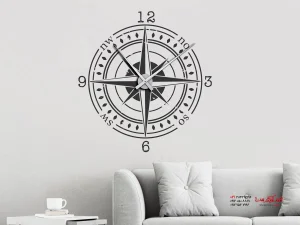 برچسب دیواری قطب نما به عنوان ساعت