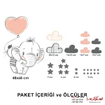 استیکر دیواری فانتزی فیل کوچک و بادکنک قلبی