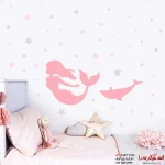 استیکر دیواری اتاق کودک طرح پری دریایی و قلب نهنگ