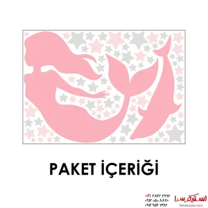 استیکر دیواری اتاق کودک طرح پری دریایی و قلب نهنگ