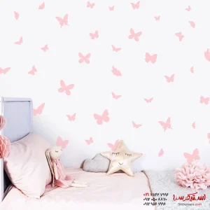 استیکر دیواری پروانه‌های صورتی فانتزی
