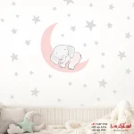 استیکر دیواری فیل روی ماه با بادکنک