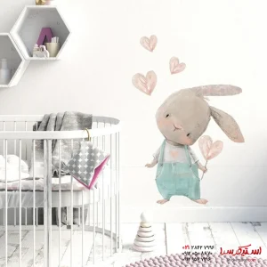 استیکر دیواری آبرنگی خرگوش و قلب