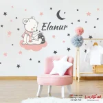 استیکر دیواری خرس فانتزی ستاره و ابر ماه
