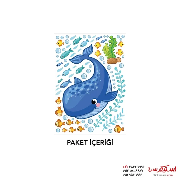 استیکر دیواری نهنگ و انواع ماهی