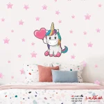 استیکر دیواری اتاق کودک اسب تک شاخ با قلب ستاره