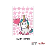 استیکر دیواری اتاق کودک اسب تک شاخ با قلب ستاره