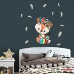 استیکر اتاق کودک روباه زیبا سرخپوست و پر