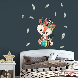 استیکر اتاق کودک روباه زیبا سرخپوست و پر