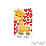 برچسب دیواری کودک طرح زرافه و قلب ها