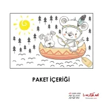 برچسب کودک خرس قایق ران با سگ در آب