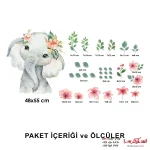 طرح دیواری کودک فیل و گل و برگ - Image 2