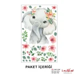 طرح دیواری کودک فیل و گل و برگ - Image 3