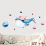 تزیین دیوار اتاق کودک طرح نهنگ مهربان و انواع گل