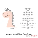 برچسب دخترانه دایناسور با تاج و ستاره - Image 2