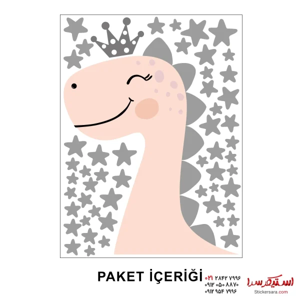 برچسب دخترانه دایناسور با تاج و ستاره - Image 3