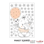 دکور دیواری دخترانه فیل و بادکنک با ستارها - Image 3